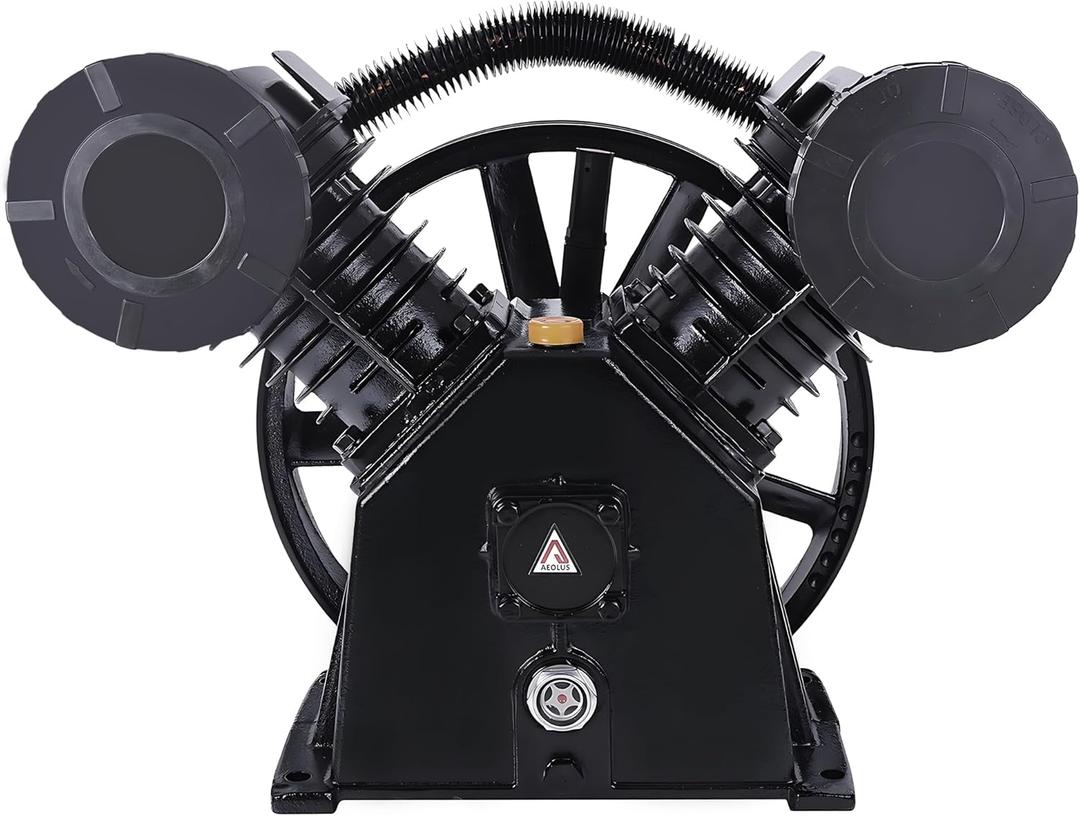 Cast Iron Twin Cylinder Air Compressor Pump Replacement, 145PSI 4HP, 8Bar