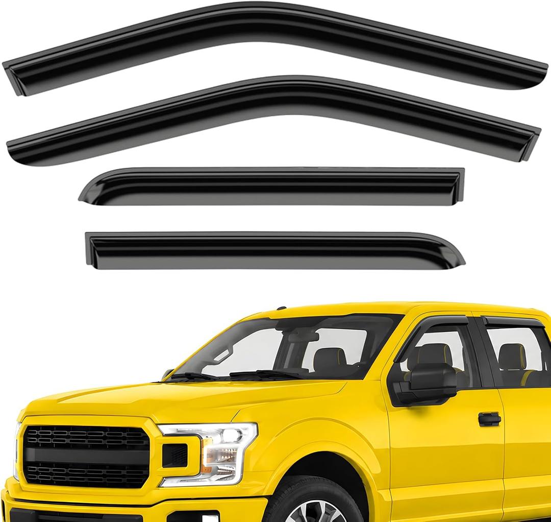 Extra Durable Window Deflectors Tape-On Window Visors Rain Guards Fit for Ford F150 2015-2026 SuperCrew, Sun Visors, Wind Vent for Shades, Exterior Car Accessories - 4pcs. AG0050