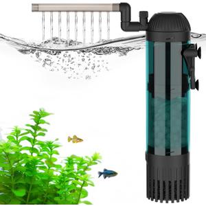AQQA Aquarium Filter, 211GPH Submersible Fish Tank Filter with Aeration & Rainfall, Multi-Layer Filtration Silent Adjustable Airflow Filter, Oxygenation Circulation Water Pumping for 40-90 Gal Tanks