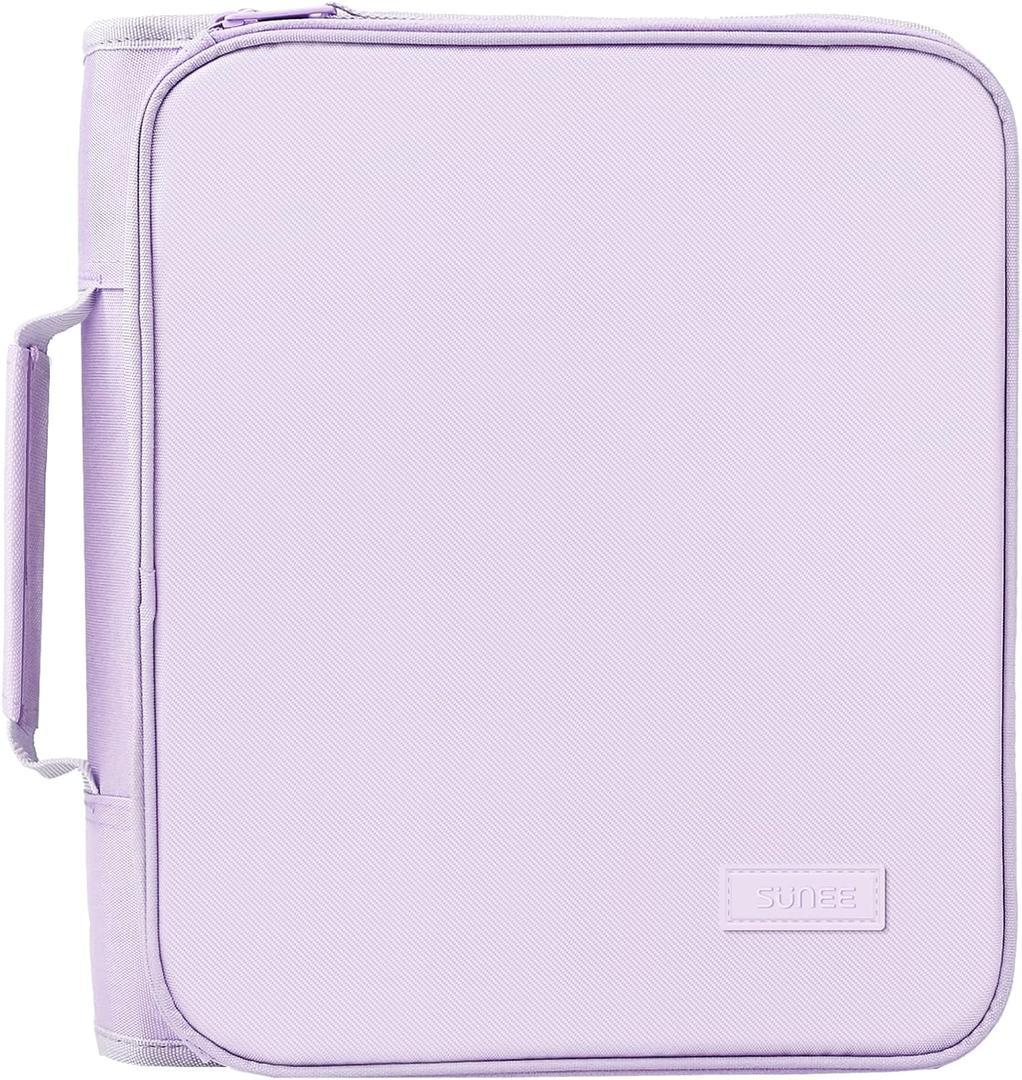 SUNEE Zippered Binder Bag with Handle, 2-Inch 3-Ring O-Ring, 500-Sheet Capacity, Includes Zip Pocket, 5-Tab Expanding File Folder, Multi-Pocket Organizer Binder for Middle School, Lavender Purple