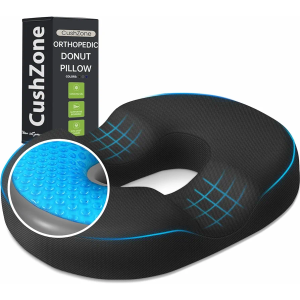 Donut Pillow Seat Cushion - Cooling Gel Outdoor Chair Cushions, Memory Foam Seat Cushion for Office & Home, Car Seat and Patio Furniture Cushions, Hemorrhoids Pillow and Tailbone Pain Relief, Black