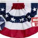 US Bunting Flag 2x4 FT Outdoor- Embroidered Stars USA American Pleated Fan Flags Canvas Header with 3 Brass Grommets Easy to Rising