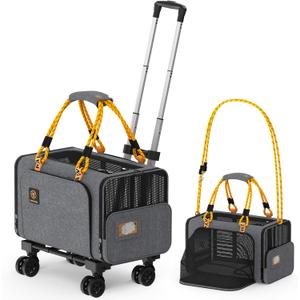PAWZIDEA Pet Carrier with Wheels, 18x11x11 TSA Airline Approved Cat Carrier for 2 Cats Under Seat, Expandable Soft-Sided Dog Carrier for Small Dogs Rolling Travel Bag with Telescopic Handle, ID Card