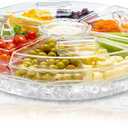 Chef's Star 16 Inch Clear Extra Large Acrylic Appetizer Serving Tray, 8 Compartment Vegetable Tray with Lid, Cocktail Serving Dish, Large Iced Food Platter for Lunch, Dinner, Picnics Parties