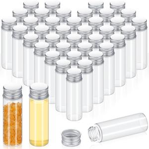 Didaey 100 Pcs Small Clear Vials Spice Mini Jars with Lids Mini Glass Bottles with Screw Aluminum Metal Caps Tiny Jars Sample Containers for Powder Cream Cosmetic Jewelry Wedding (15 ml,Silver Caps)