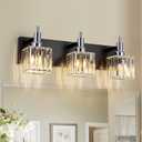 Chrome Bathroom Vanity Lights, Modern 3 Lights Crystal Bathroom Lighting Fixtures Over Mirror Black Chrome Wall Light with Square Shade