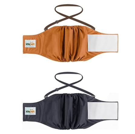 Idepet Belly Bands for Male Dogs with Suspender Detachable, 2 Pack Male Dog Belly Bands Washable Doggie Boy Diapers Reusable Male Pee Wraps for Small Medium Dog XL