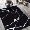 YIHOUSE Modern Washable Area Rug for Living Room Bedroom - Large Abstract Black and White Rug Non-Slip Ultra-Thin Home Decor (Dark Warping, 5'x7'ft)