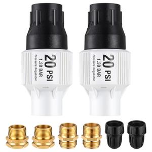 2 Pack Drip Irrigation Pressure Regulator Kit, Water Backflow Preventer for 3/4'' Garden/Faucet Hose Thread and 1/2'' Drip Irrigation Tubing Adapter, Complete Drip Irrigation System (20 Psi)