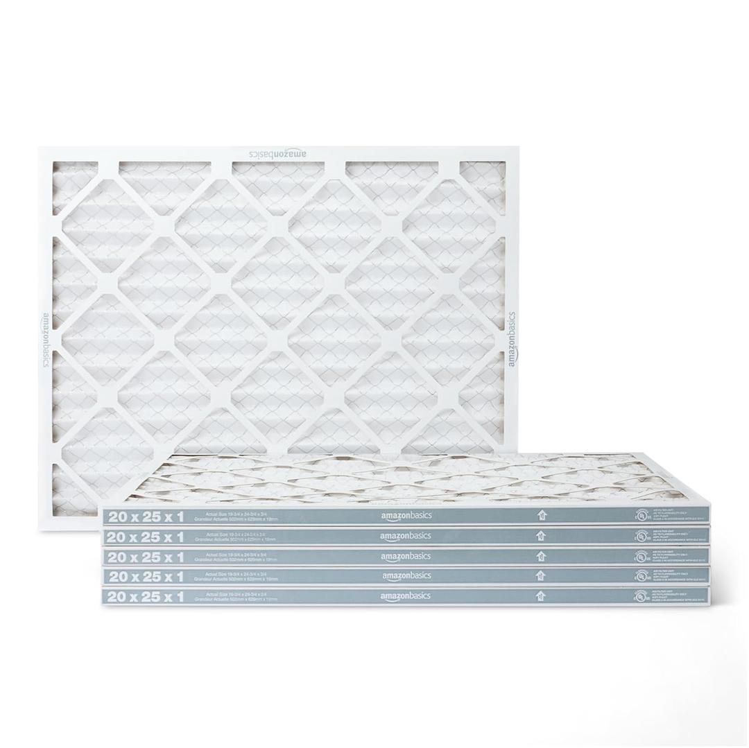 Amazon Basics MERV 5 AC Furnace Air Filter, 20x25x1 inches, 6-Pack (Actual size: 19.75" x 24.75" x 0.75")