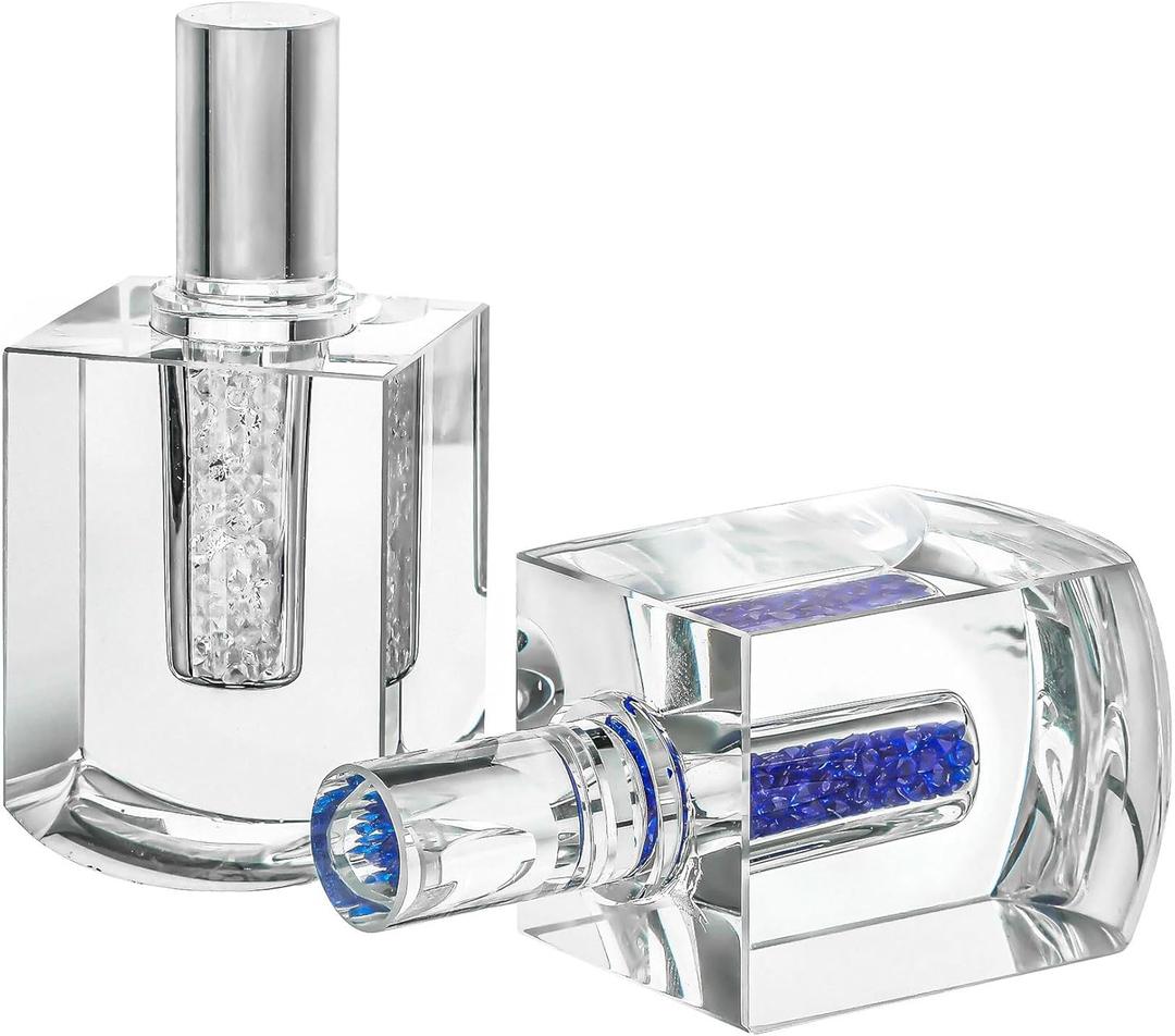 Crystal Dreidels for Hanukkah Glass Hanukkah Dreidel Collectibles with Rhinestone 3.2 Glass Paperweight for Gift (Set of 2 Blue and White)