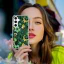 Compatible with Samsung Galaxy S25 Case - Nutral Green Plants Flowers Moth Insect Design Shockproof Soft TPU Cover Clear Case for Women Girls Boys Men