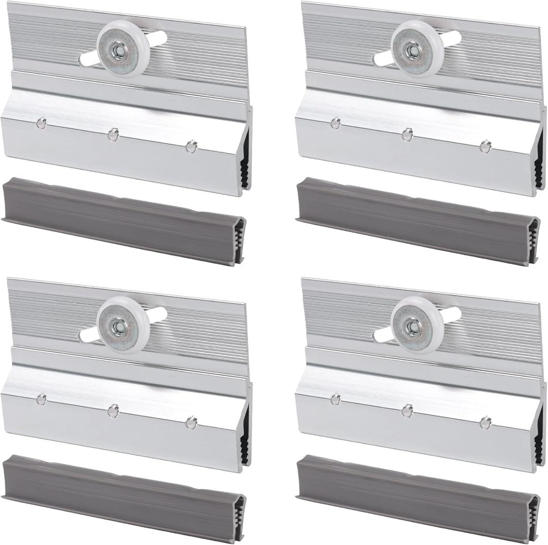 4 Pcs Frameless Shower Door Top Bracket Roller Assembly, 3/4" Ball Bearing Wheel, Adjustable Aluminum with Glazing Vinyl for Safe & Stable Glass Fit