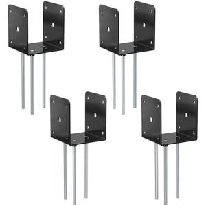 4x4 Concrete Post Base Anchor, Deck Post Base Holder Ground Spike for Concrete,Home Improvement,Decking Post Brackets for Pavilion Deck Porch Handrail Railing,Heavy Duty Black Powder Coated（4pcs