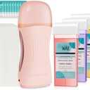 Roll On Wax Kit, Portable Wax Roller Kit for Coarse/Fine Hair Removal, Beginners Waxing Roller for All Skin Types with 3 Pcs 100g Roll Cartridge, 100 Non-Woven Strips & 10 After Oil Wipes (F8_Pink)