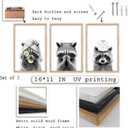 Funny Bathroom Adorable Raccoon Wall Art Decor 16x11 Inch Set Of 3 Laundry Animal Prints Wooden Framed Signs Rustic Washroom Interesting Modren Artwork Wall Hanging Deoration (Wood)
