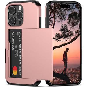 Nvollnoe Compatible with iPhone 16 Pro Case with Card Holder Dual Layer Heavy Duty Protective Shockproof Hidden Card Slot Slim Wallet Phone Cover for iPhone 16 Pro for Women & Men 6.3 inch (Rose Gold)