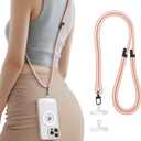 SSLOTSCASE for Phone Lanyard Crossbody with 2X TPU Clear Phone Tabs, Retractable Cellphone Lanyard, Premium Metal Buckles, Skin-Friendly, Universal Wrist Strap Leash for Women Men,Pink-Gold