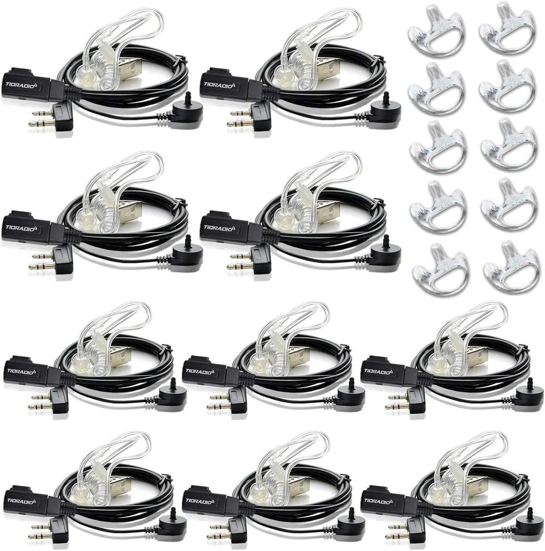 TIDRADIO Walkie Talkie Earpiece with Mic 2 Pin Acoustic Tube Headset For TD-M8s TD-V2 TD-H3 TD-H8,Compatible with Pxton Retevis H-777 RT21 RT22 RT68 Baofeng UV-5R Mini UV-32 BF-888S 2 Way Radio-10Pack
