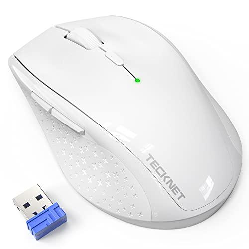TECKNET Wireless Mouse, 2.4G Computer Mouse with 6-Level Adjustable 4800 DPI, 30 Months Battery, Ergonomic Grips, 6 Buttons Portable for PC, Chromebook, Mac - White