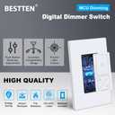 BESTTEN 5 Pack Super Slim Digital Dimmer Light Switch with Screwless Wallplate, Single Pole or 3 Way Dimmer with Air Gap Power Cut Off Switch, 3 Button Control, ETL Listed, White