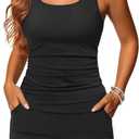 Yonique Tankini Swimsuits with Shorts - Two Piece Swimsuits Tummy Control Bathing Suits with Pockets, Black, XL