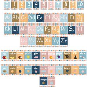 61Pcs Boho Alphabet Number Bulletin Board Set for Classroom Wall Decoration Boho Manuscript ABC Letter Lines Poster Cards for Teachers Must Haves Back to School Preschool Kindergarten Decor
