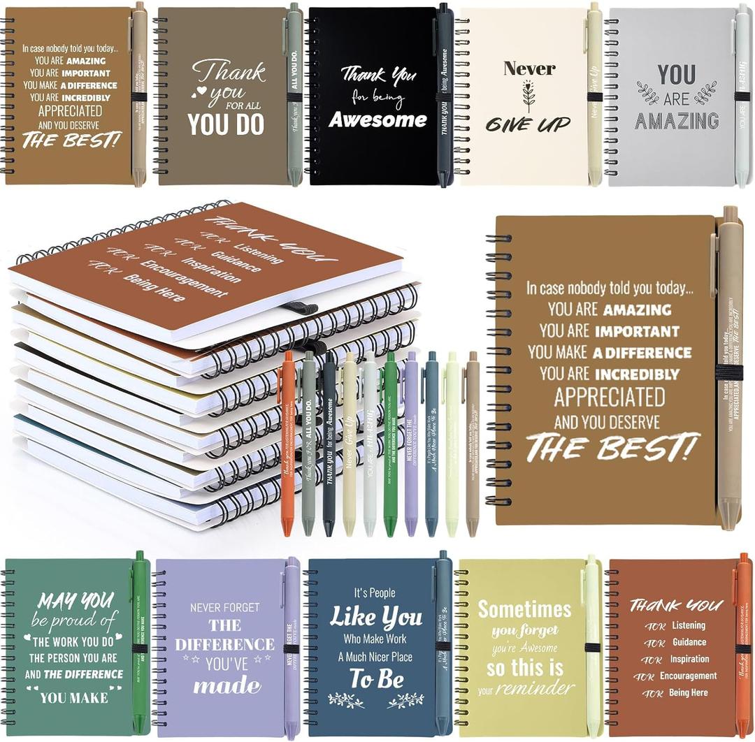 10 Sets/20 Pcs Employee Appreciation Gifts Bulk  Inspirational Notebooks with Motivational Pens, Small Notepads for Coworkers, Office Staff, Team, Volunteer, Nurse, Teachers, Housekeeping (Boho)