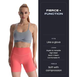 Aoxjox Metamorph Workout Biker Shorts for Women Tummy Control High Waisted Athletic Gym Running Deep V Yoga Short 6" (Spiced Coral, XX-Small)
