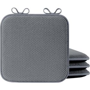 Puredown Chair Cushions for Dining Chairs, Set of 4 Memory Foam Seat Cushions with Non-Slip Backing & Ties, 16" x 16" x 1.5", Comfortable & Supportive Dining Chair Pads for Kitchen, Grey