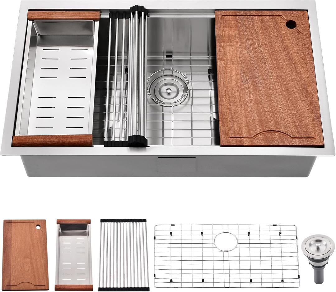 32x19 Kitchen Sink Undermount - 16 Gauge Satainless Steel Undermount Kitchen Sink 32 Inch,10 Inch Deep Single Bowl Workstation Sinks with Accessories