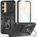 Compatible with Galaxy A55/A35 5G Case with HD Screen Protector,[Slide Camera Cover][Kickstand][Military-Grade] Heavy Duty Protection Samsung A55/A35 5G Case (Black)