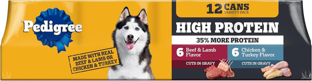 Pedigree High Protein Wet Food Beef Lamb & Chicken Turkey in Gravy Variety Pack 13.2 oz. Cans 12 Count, 

Best Before 03/2027