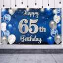 Happy 65th Birthday Decorations,65th Blue & Silver Balloon Large Birthday Banner Backdrop Sign - Cheers to 65 Years Old Bday Party Supplies.