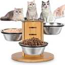 Elevated Cat Bowls with Stand,3 Adjustable Heights Raised Cat Dishes for Food and Water,Heavy Duty Base & 3-Side Design Pet Food & Water Bowls Set for Indoor Cats/Small Dogs