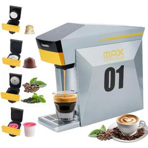 4 In 1 Single Server Coffee Maker, Mini Coffee Machine for Nespresso Original/K cups/Dolce Gusto Original/Ground Coffee, 19 Bar Espresso Machine Fit for Home Office, Grey