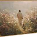 VONFRAENIT Jesus Leaves the 99 Sheep Canvas Wall Art The Lost Sheep Bible Stories Wall Decor Pictures Christian Wildflowers Painting for Bedroom Prayer Room Church Home Decoration