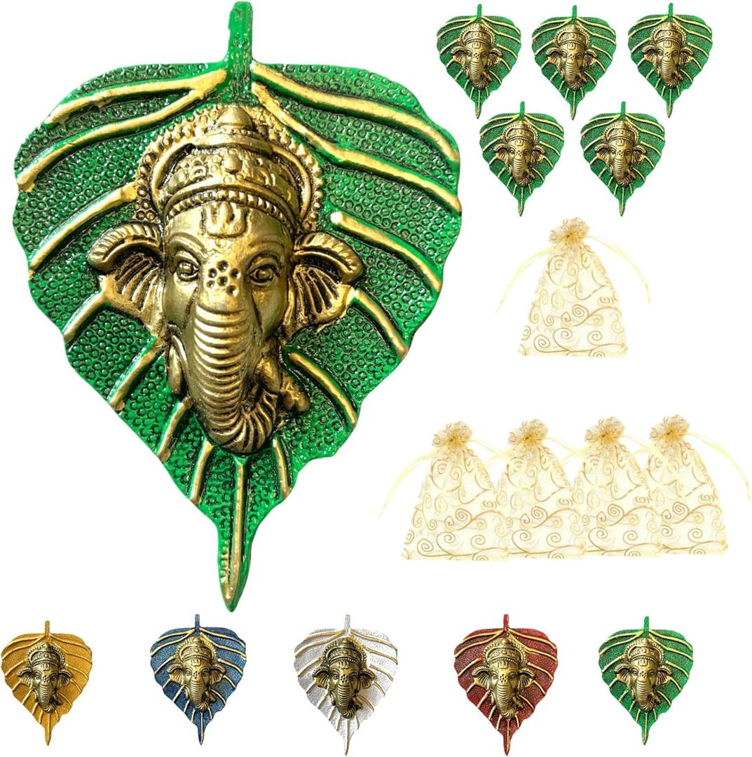 LOVENSPIRE Metal Leaf Ganesha Diwali Decor Wall Hanging for Home & Office Housewarming Return Gift Pooja Favor Ganesha Decorative Wall Hanging Showpiece (Green)