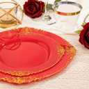 Nervure 175PCS Red Plastic Plates - Disposable Red Gold Party Plates & Pre Rolled Napkins with Cutlery for 25 Guests, 50Plates, 75Silverware, 25Cups, 25Napkin for Wedding & Party & Mothers Day