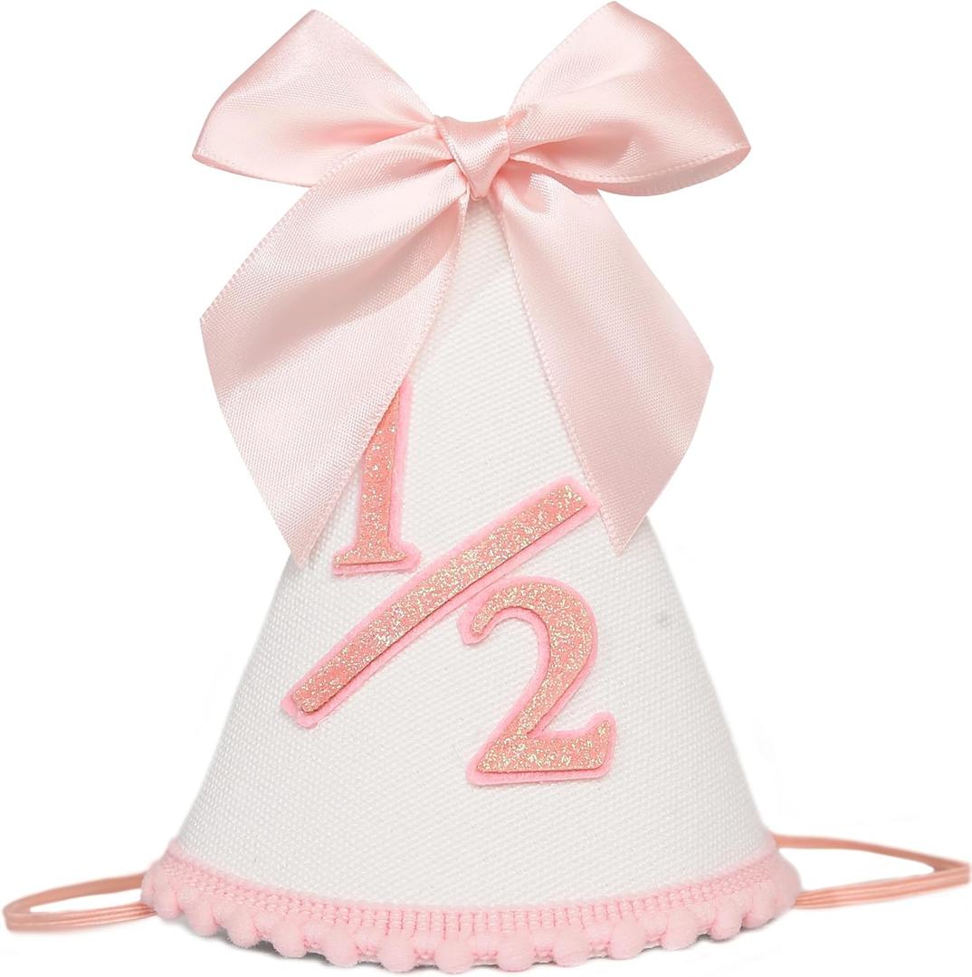HGFC Birthday Decorations - Pink Bow 1st Birthday Hat For Girls,First Birthday Crown,1/2 birthday decorations,Photo Prop