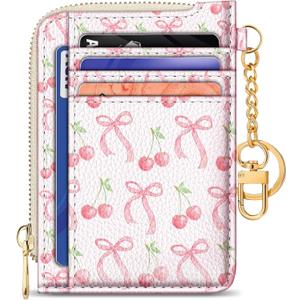 GIANCOMICS Slim Wallet Credit Card Holder Women, Cute Bow Rfid Small Card Case, Keychain Thin Pocket Curved Zipper Wallet, Travel Card Holder PU Leather ID Window, Girly Ladies Female Gifts