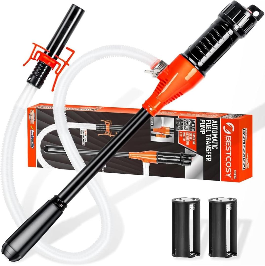 Portable Transfer Pump Battery Operated Electric Siphon Pump for Gas, Fuel, Diesel, Water Transfer 2.4 GPM Flow Oil Extractor -Easy to Use Hand Fuel Pump, Multi-Use Siphon Fuel Transfer Pump (1 Pack)