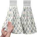Blue Green Floral Summer Hanging Kitchen Towels Vintage Flowers Hand Towel with Hanging Loop Farmhouse Decorative Bath Tie Towels Soft Absorbent Fingertip Dish Cloth Set of 2