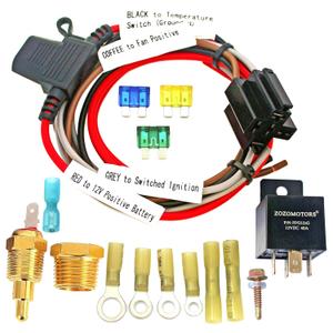 Electric Fan Wiring Kit Electric Fan Relay Kit with Thermostat Radiator Fan Sensor Switch Electric Cooling Fan Thermostat Kit Temperature Sensor Switch 185 On 175 Off, 40 AMP Waterproof Relay Kit
