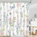Mocsicka Floral Shower Curtain Farmhouse Butterfly Floral Bathroom Shower Curtain Boho Wildflower Bee Waterproof Fabric Shower Curtains Bathtub Decor with 12 Hooks 72 X 72 Inch