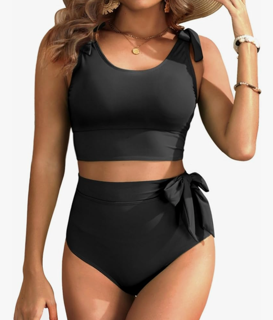 Two Piece High Waisted Swimsuits - Women Tummy Control Bikini Modest Bathing Suit 2PC 2025 Size L