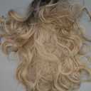 Ombre Blonde Wig with Bangs,Blonde Highlight Wavy Wigs for Women,Shoulder Length Curly Synthetic Hair Wig for Party Daily Use 18IN