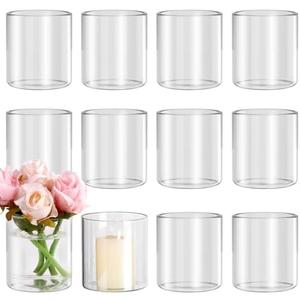 12pcs Glass Cylinder Vases for Centerpieces, 4 Inch Small Glass Flower Vase for Wedding Decoration Clear Floating Candle Holders Floral Vase Bulk for Table, Shelf, Holiday Party, Living Room Decor