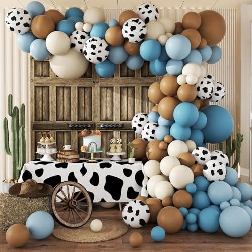 Western Cowboy Balloon Garland Arch Kit, Brown Slate Blue Dusty Blue Sand White Cow Print Balloons for Farm Western Cowboy Baby Shower Birthday Party Decorations, SET OF 2