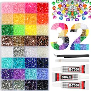 38000Pcs 32 Colors Resin Jelly Gems for Bedazzling, 3mm Flatback Rhinestones for Crafts, with 3 Bottles B7000 Glue for Clothes, Shoes, Nails, Jewelry Making